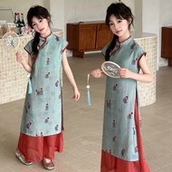 女童夏装套装2025新款夏季女大童新中式国潮风旗袍长款儿童两件套新款25.8.13