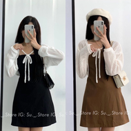 Đầm nhung 2 dây kèm khoác cardigan set váy 2 dây kèm áo khoác cardigan len AS41