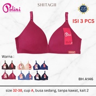 3 Pcs Polini A146 Bra Cup A (Small) Wire-Free Thin Foam 2 Hooks Size 32-38 Teen Bra