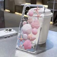 เคสโทรศัพท์กันกระแทกดีไซน์มินิมอลใสลายปลาดาวและเปลือกหอย สำหรับ Iphone 17/17Pro/17ProMax, 16/11/16Pr