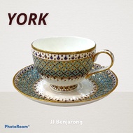 ชุดชา/กาแฟเบญจรงค์ 1 ชุด ทรง YORK 230 ml ONE tea/coffee cup and saucer handpainted by JJ Benjarong
