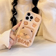 For IPhone 11 12 13 14 15 Pro Max Casing XR XS Max Shell Cute Cartoon Stand Cookie Bear Back Cover Silicone Shockproof Cell Phone Case