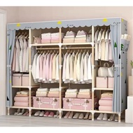 ⭐READY STOCK⭐Solid Wood Wardrobe Clothes Rack Cupboard With Dust Cover Almari Baju Kayu Rak Baju Wardrobe Cabinet