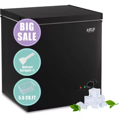 Compact Chest Freezer with Removable Basket 5.0 Cu.ft Top Door Open Freestanding Deep Freezer with 7