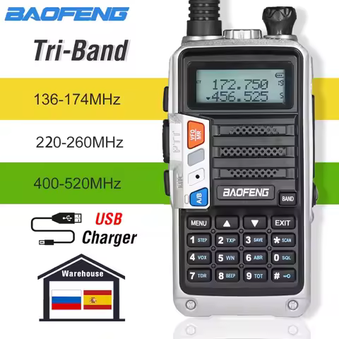 NEW Tri-Band BaoFeng UV-5R Pro Walkie Talkie 8W Powerful Two Way Radio 200-260MHz HF FM Transceiver 