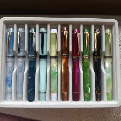 Kaigelu 316 Acrylic Fountain Pen Polish Nib Blue Brown White Marble Amber Pattern Ink Pen Writing Gi