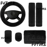 HL-FUTU 6Pcs/Set Auto Center Armrest Cove, Seat Belt Shoulder Pads Soft Fluffy Plush Car Steering Wh