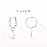 MARON - Happy Lining Sweet Huggie Earring with White Zircon and Butterfly Charm เงินแท้925 ชุบ White