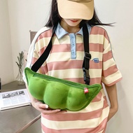2025 Girls Bags Large Capacity Soft Cute Plush Shoulder Bag Student Edamame Chest Waist