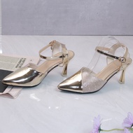 Giày cao gót nhọn 7p bít mũi da bóng phối kim tuyến - BM115