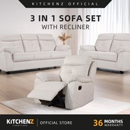 [FREE Shipping & FREE Installation] KitchenZ 3 IN 1 Sofa Set Easy Clean Fabric Recliner with 2/3 Sea