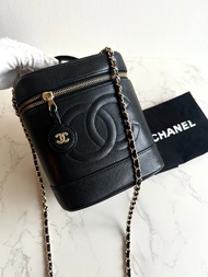 絕版古董包 Chanel黑色魚子醬化妝盒子包 斜背包 側背包 單肩包
