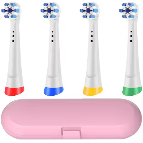 Portable Toothbrush Storage Box Travel Case & 4 Replacement Brush Heads, Compatible with Oral B iO S