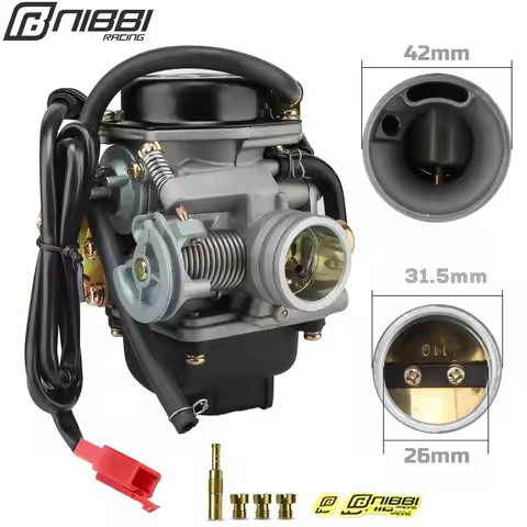 NIBBI Motorcycle PD26J Carburetor 26mm Powerful Carb Metal with Drain Valve Carb For GY6 Engine Hond