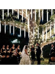1入組太陽能流星雨燈,8支燈管led串燈,11.81/19.69英寸,適用於庭院露台裝飾、門廊聖誕樹裝飾、婚禮派對節日裝飾