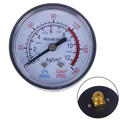 13mm Air Compressor Pneumatic Hydraulic Fluid Pressure Gauge 0 ~ 180 PSI, 0 ~ 12Bar, 1/4BSP
