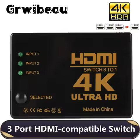 Grwibeou 3x1 4K HDMI Switch HD Video Switcher Adapter 3 Input 1 Output Port HDMI Splitter Hub for Xb
