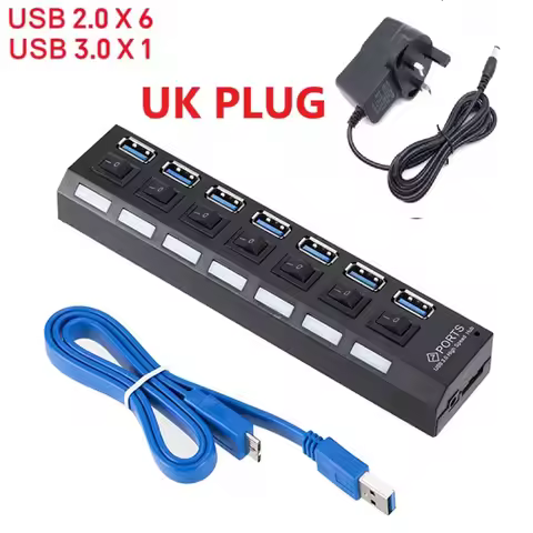 EU US AU UK PLUG 4/7 Port USB HUB 3.0 Hub USB Splitter Multi Usb Hub 3.0 Hab power Adapter With Indi