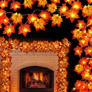 1 Pack,Fall Decor Fall Garland Lights 4.9feet Or 9.8Feet Maples Leaf String Lights Battery Operated 