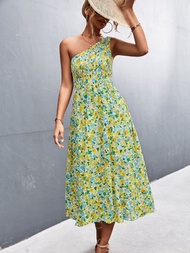 2023 Summer Maxi Boho Dress Women One Shoulder Long Floral Dress Ladies Elegant Print Bohemian Flowe