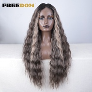 FREEDOM Synthetic Lace Front Wigs For Black Women Long Curly Wavy Ombre Highlight Ginger Lace Wigs Heat Resistant Cosplay Wigs