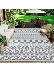 5ft X 8ft Outdoor Plastic Woven Reversible Patio Rug, Waterproof, Gray, Stain-Resistant, Suitable Fo