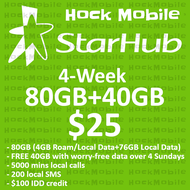 Starhub Prepaid $25 4-Week 80GB+Free Sunday Data 40GB Data Plan / Topup / Renew