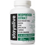 STAY ALIVE Wormwood Black Walnut Clove Cleanse Extract, 11-in-1 Extra Strength Complex, 120 Pills, H