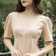 Áo kiểu nữ cổ vuông xếp li eo - Eden Fashion Store - ASM169