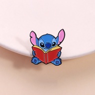 Stitch Reading Cute Badge Stitch Character Brooch Animated Fan Personalized Accessory Book Lover Out