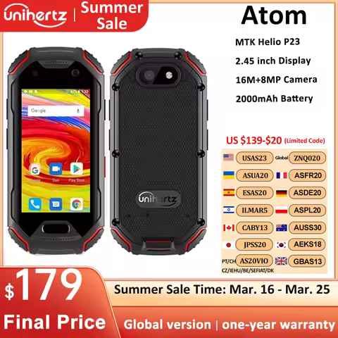 Unihertz ATOM Mini Rugged Smartphone 4GB 64GB Android 9 Octa Core 2.45 inch Unlocked Cellphone 2000m