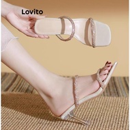 Lovito Elegant Plain Flash Diamond Heels for Women LFA66257