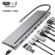 MZX 12-in-1 USB Type C Docking Station A Hub Multi-hub Extensor พร้อมอะแดปเตอร์ RJ45 ที่รองรับ HDMI