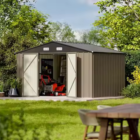 US Local Stock Best Choice 10 x 8 FT Outdoor Storage Shed Large Garden Tool Metal Shed with Sloping 