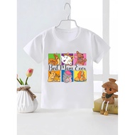 Girls Cartoon Cross-Border Shirt White Children Men Summer tw Shirt Short-Sleeved Shirt t Fashion Ba