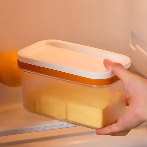 Butter Slicer Dish with Lid Plastic Butter Cutter Container Case (Yellow 450g)