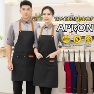 Apron Hang Neck Apron with Front Pocket Kitchen Cotton Apron Oilproof Waterproof Apron Coffee Shop F
