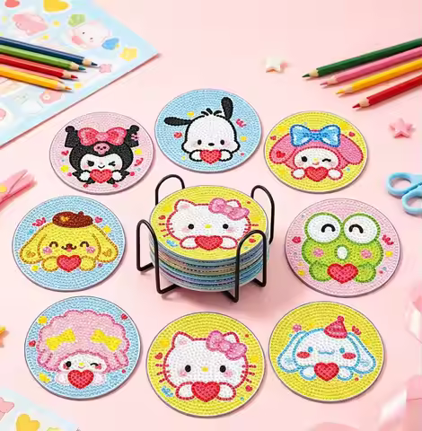 Diamond Painting Handicrafts Coaster Hello Kitty Kuromi Insulation Coaster Acrylic Material Material