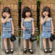 Set áo dây + cv bò jean tua rua cho bé gái