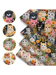 4pcs/Set 19.68x17.7inch(50x45cm) Flower Cats Imitation 3D Embroidery Digital Print Precut Quilting F