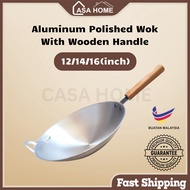 CASA 12-16 Deep Shape Carbon Steel Wok With Handle Wok Camping Stir Fry Pans Kuali Masak Kuali Besi