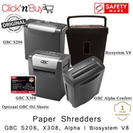 GBC X308. GBC S206. GBC Alpha Confetti. Biosystem V8. Paper Shredders. All with warranty. High revie