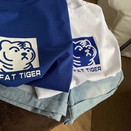 Fat tiger fat tiger/Fried Chicken White Klein Blue Sketch Little fat tiger Print Loose Short-Sleeved