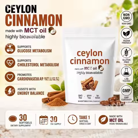 Ceylon Cinnamon Extract Softgels with MCT Oil for Glucose Metabolism Support and Cardiovascular Well