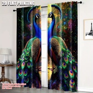 2Pc Peacock Printed Rod Pocket Curtains Window Drapes Vintage Ethnic Window Treatments Design For Pr