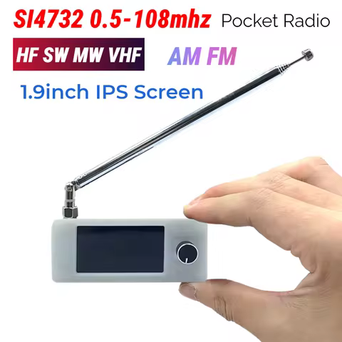 SI4732 0.5-108mhz Portable Radio LSB USB AM FM Pocket Mini Radio 1.9inch IPS Screen All Band Radio R