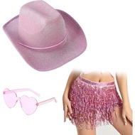 Cowgirl Hat for Women, Cowboy Hat with Sequin Skirt, Cowgirl Outfit with Glasses for Bachelorette Co