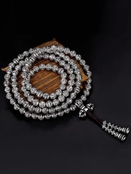 Vòng Tay Chuỗi Hạt 108 Hạt Bạc Nguyên Chất Phong Cách Trung Quốc Dây Chuyền Nam Nữ Vòng Tay Hạt Cầu