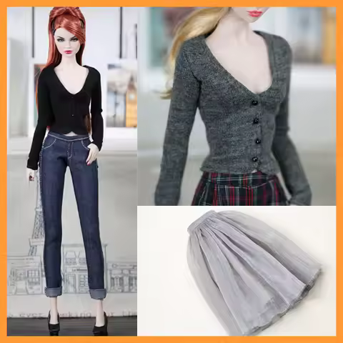 [20days made] 1/6 Female Large V-neck Tight Knitted Shirt Tops Elegant Chiffon Skirt for Momoko OB F