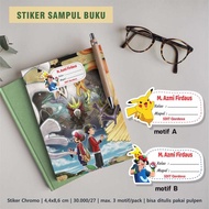 Stiker nama sampul buku Tulis Tema Pokemon Pikachu